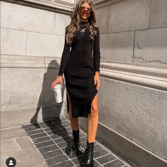 Kangol x H&M women's black ribbed long sleeve dress xs - Picture 2 of 9